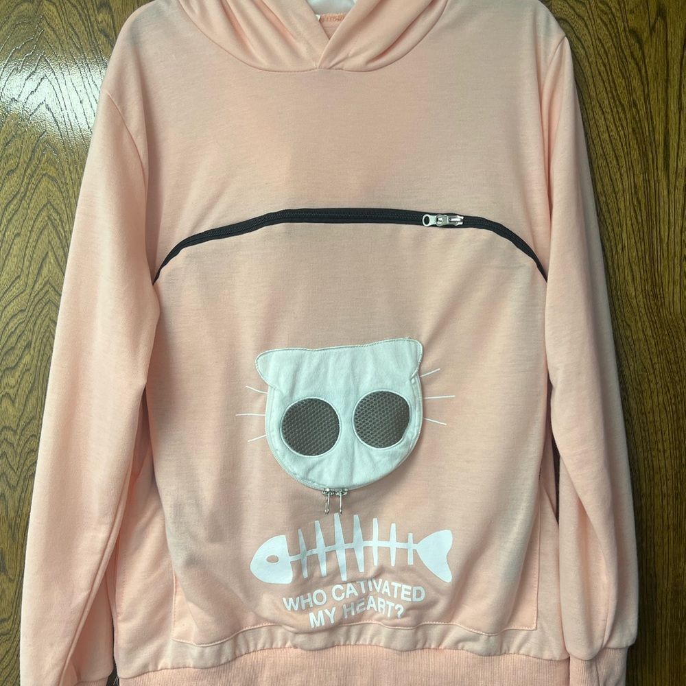 Pink and White Sweatshirt Casual Hoodie Holds Your Cat!